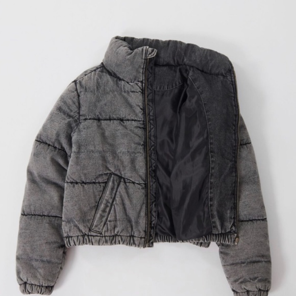 Garage Acid Washed Denim Puffer Jacket Size L EUC - Picture 5 of 8